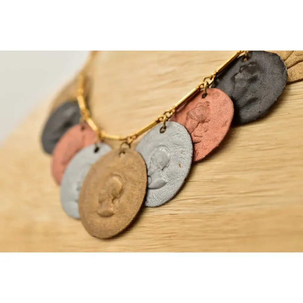 Vintage Coin Collar Necklace Multi-Tone Metal Dangle Silver Copper Gold BinA17